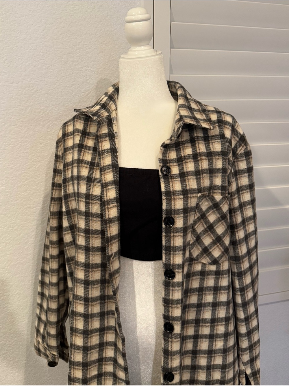 Windsor Plaid Button-Front Shacket - Black & Cream